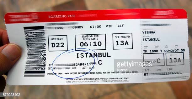 A typical flight ticket.